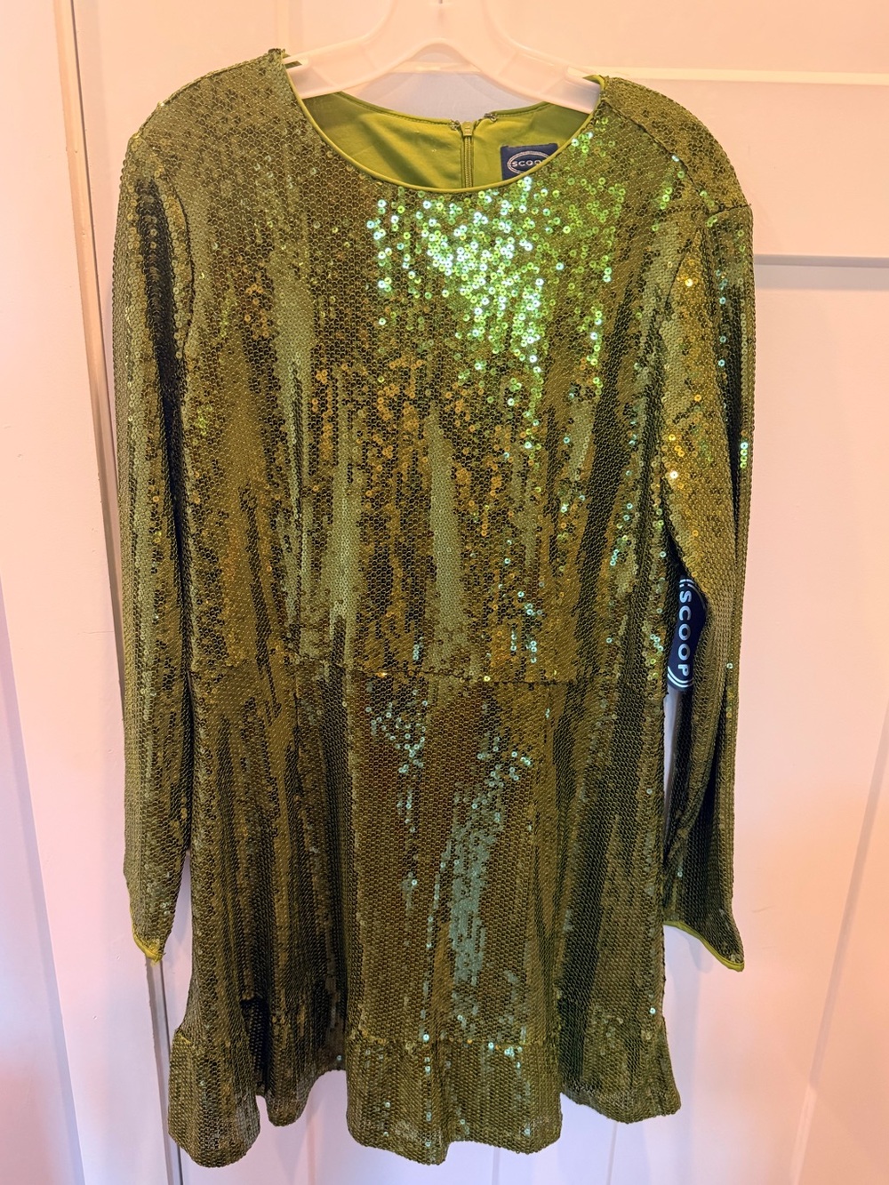 Green Sequin Long Sleeve Mini Dress by Scoop